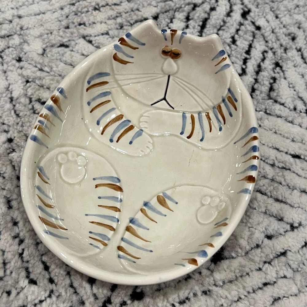 RARE Fitz and Floyd Cat Nap Trinket Dish Bowl 1977 Glaze Ceramic Fat Cat Vintage - Picture 3 of 9